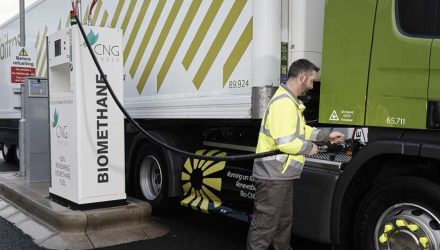 Waitrose truck being fueled with biomethane