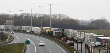 Lorry queue on motorway outside Calais