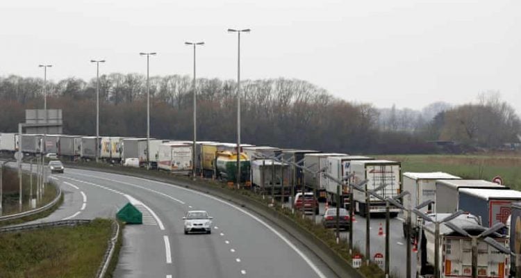 Lorry queue on motorway outside Calais