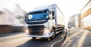 White Truck in motion isolated with clipping path