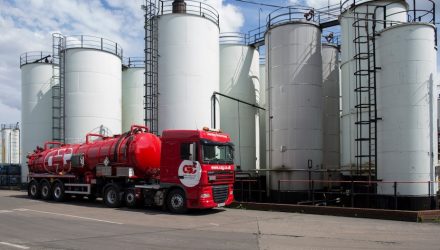 CSG Tanker beside fuel storage tanks