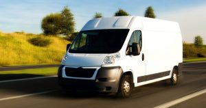 White van driving in Europe