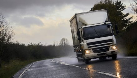 Truck on a wet road