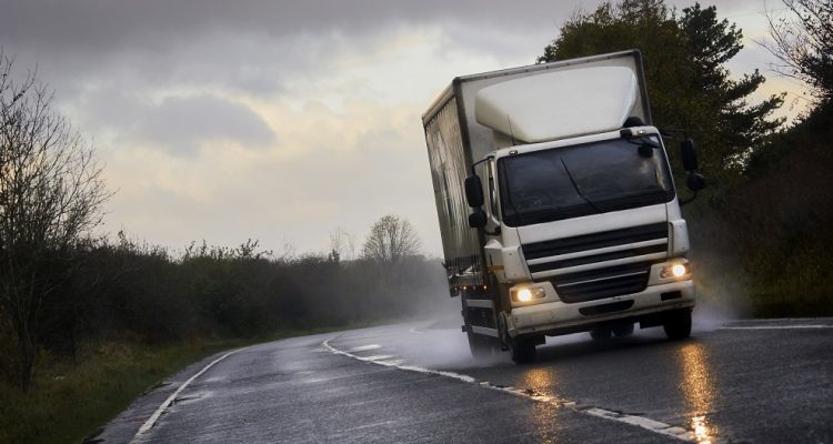 Truck on a wet road