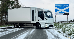 Tevva Hydrogen Electric truck at the Scottish border