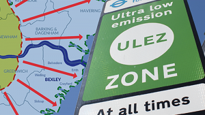 ULEZ sign and map of Bexley Council