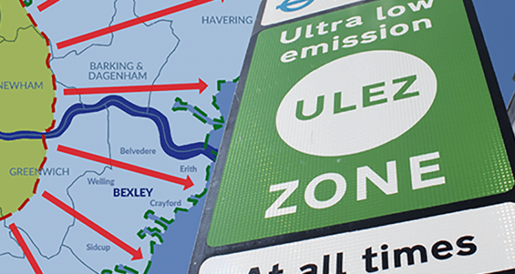 ULEZ sign and map of Bexley Council