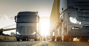 HGVs at sunrise