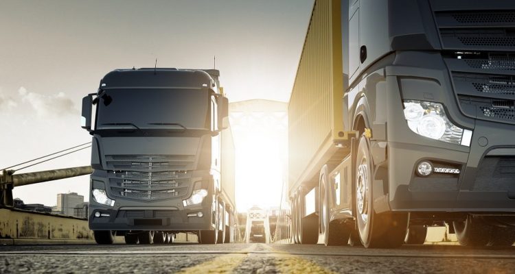 HGVs at sunrise