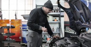 Mechanic checking an engine