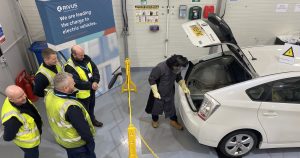 Rivus Academy first cohort of technicians being trained on working on electric vehicles safely