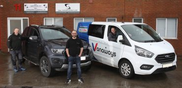 SSL Directors Andy Kilburn, left, and Martin Bevan, right, with Vanaways Brand Manager Robert Clements
