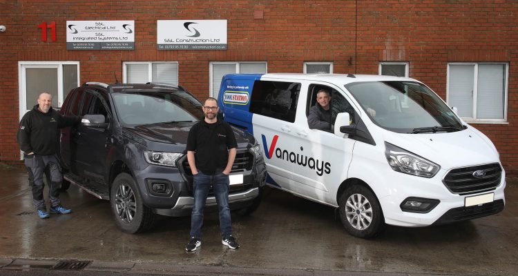 SSL Directors Andy Kilburn, left, and Martin Bevan, right, with Vanaways Brand Manager Robert Clements