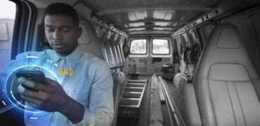 Van driver using mobile phone