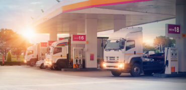 Lorries at a fuelling station