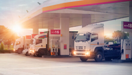 Lorries at a fuelling station