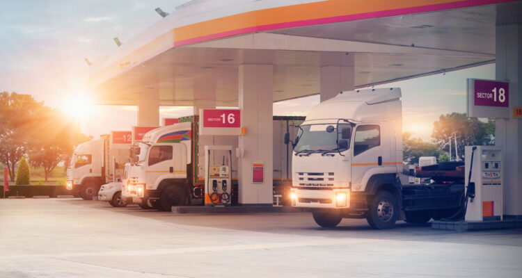 Lorries at a fuelling station