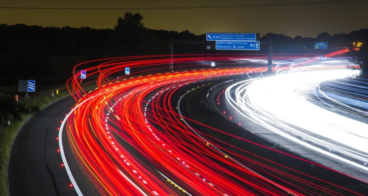 Car lights at night