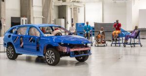 Skoda vehicle safety test car and test dummies