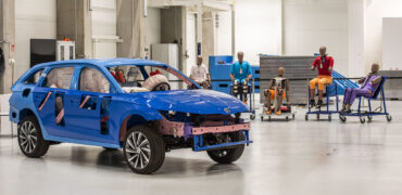Skoda vehicle safety test car and test dummies