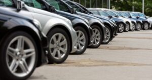 A row of parked cars