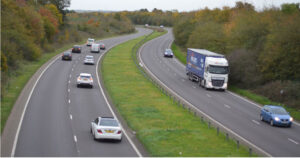 Traffic on A414 dual-carriageway road safety