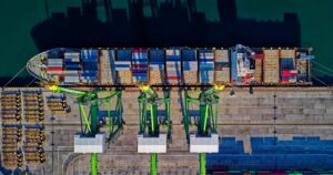 Arial view of a container ship