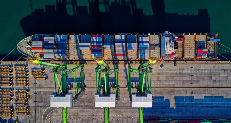 Arial view of a container ship