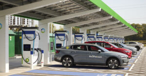 Cars being Charged at bp pulse Gigahub at the NEC Centre Birmingham