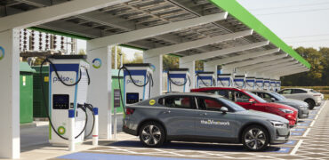 Cars being Charged at bp pulse Gigahub at the NEC Centre Birmingham