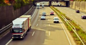 European motorway with a lorry