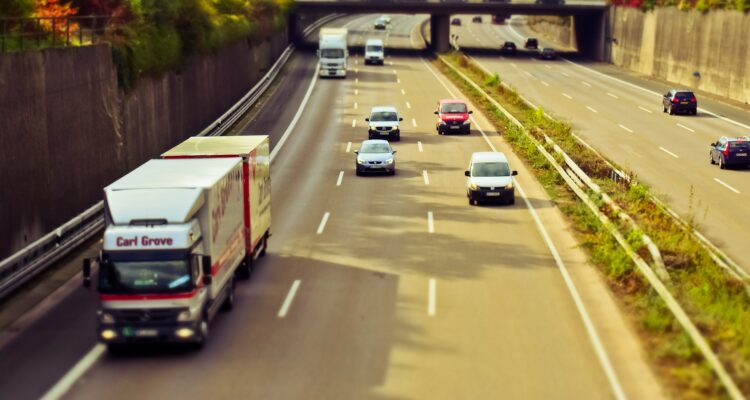 European motorway with a lorry