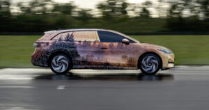 The still-camouflaged ID.7 with hatchback.