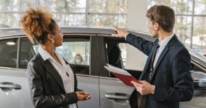 Woman buying a car