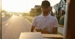 Delivery driver checking his deliveries