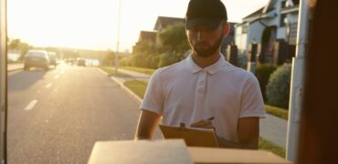 Delivery driver checking his deliveries