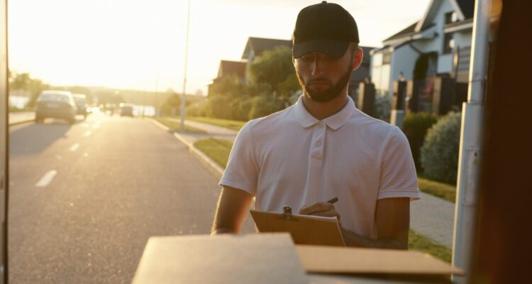 Delivery driver checking his deliveries