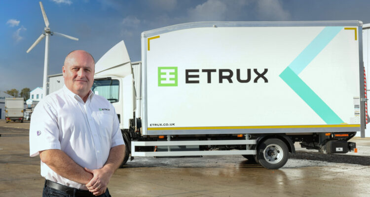 Gerald Galvin, managing director of ETRUX with MEV75, the new 7.5 tonne electric truck approved for use in the UK.