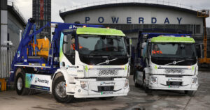 Two Volvo FE Electric skip loaders