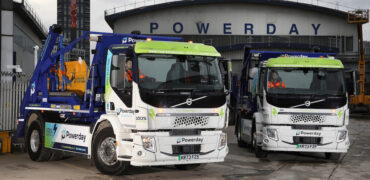 Two Volvo FE Electric skip loaders