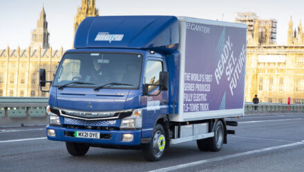 Electric truck on Westminster Bridge