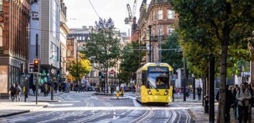 Manchester street with a tram