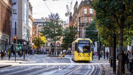 Manchester street with a tram