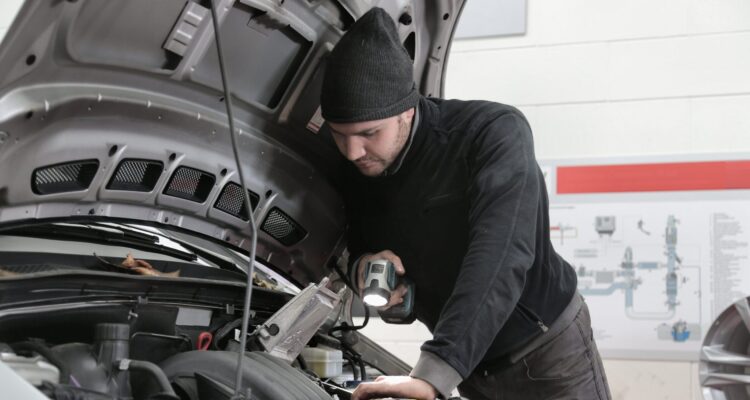 Mechanic working on an engine