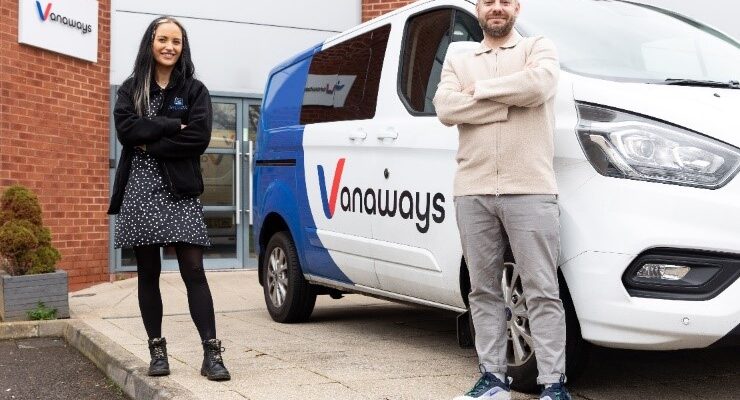 Liam Nicholas of Vanaways with Cordelle Gaffney of Fleetmaxx with a Vanaways van