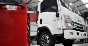 Isuzu truck in a maintenance bay