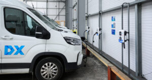 DX last mile delivery electric vans being charged
