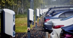 Parked electric cars being charged