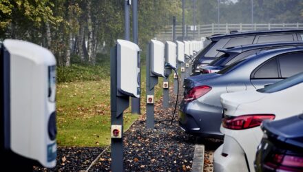 Parked electric cars being charged