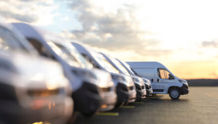 Generic row of new vans in a parking bay